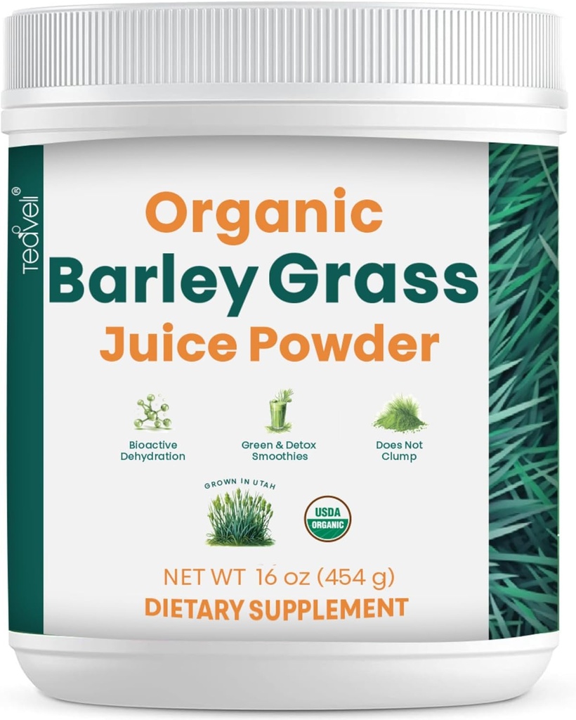 Teaveli Organic Barley Grass Juice pulver-vokst og høstet i den fertile Utah jord - 16 egg (454 gram)