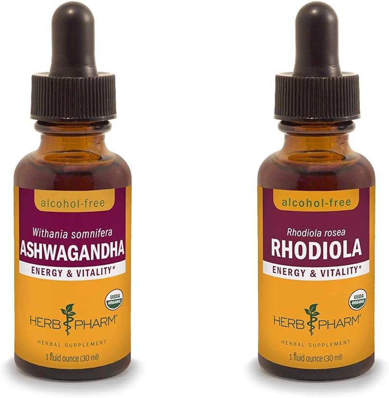 Herb Pharm Ashwagandha & Rhodiola Extracts for Energy, Vitality, Endurance & Stamina, 1 Oz Every