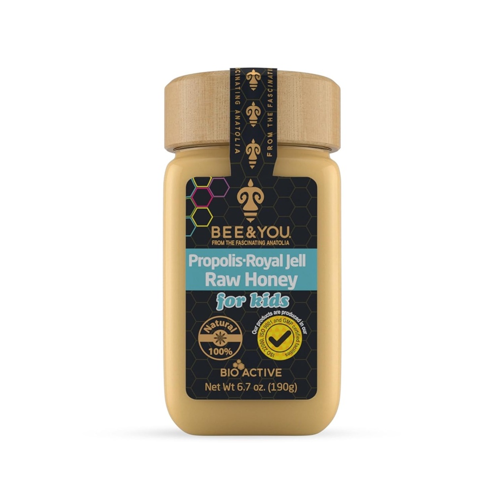Bee and You Royal Jelly Raw Honey For Kids, Propolis Extract, 100% Natural Superfood, Ultra Pure, Immune Support Supplement, Antioxidants, Keto, Paleo, Gluten-Free, 6.7 oz