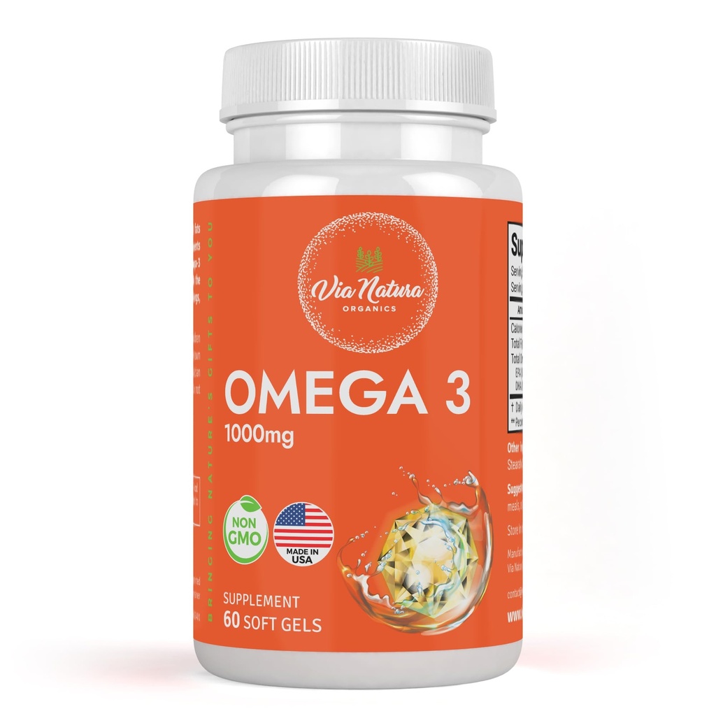 Omega 3 | 1000mg | Fish Oil | Fatty acids | EPA & DHA | Non-GMO | 60 Softgels