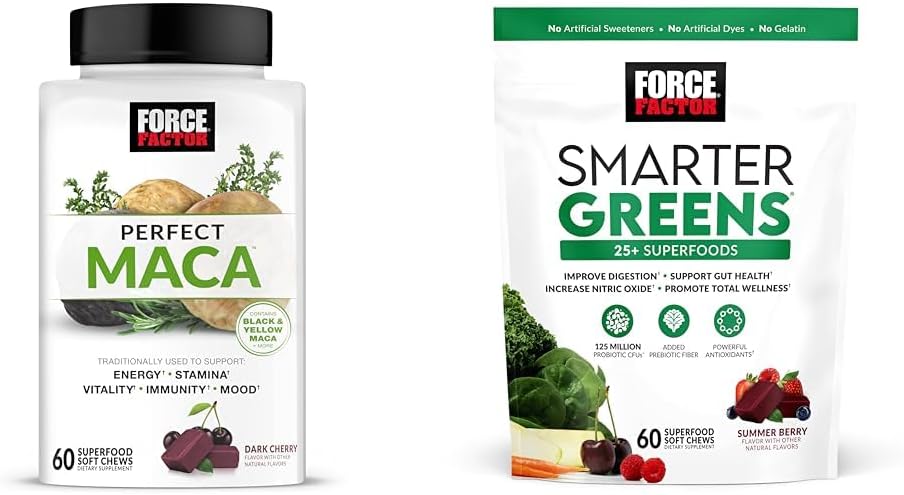 Kraftfaktor Maca Root og grønne Superfood Soft Chews Bundle med 60 Soft Chews Hver