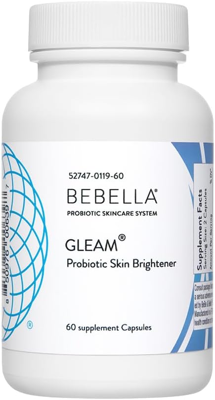 Bebella Gleam Probiotic Blend Skin Lightening w Glutathione-ridotto NAC Alfa Lipoic Acid VIT C & Marine Collagen Peptidi 60 capsule
