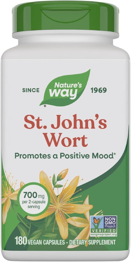 Natural 's Way St. John' s Hort Herb, Promotes a Pozytywny Outlook *, 700 mg na 2- Capsule Serving, Non-GMO Project Verified, Vegan, 180 Kapsułki (Packaging May Vary)