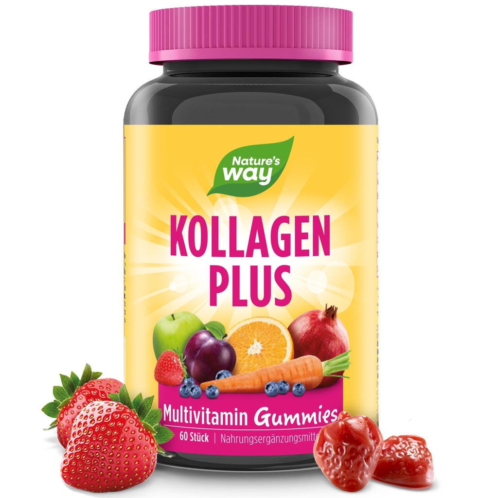 Nature's Way Alive! Hair, Skin & Nails Premium Gummies, Beauty Formula*, with Collagen, Biotin, Vitamins C & E, Strawberry Flavored, 60 Gummies