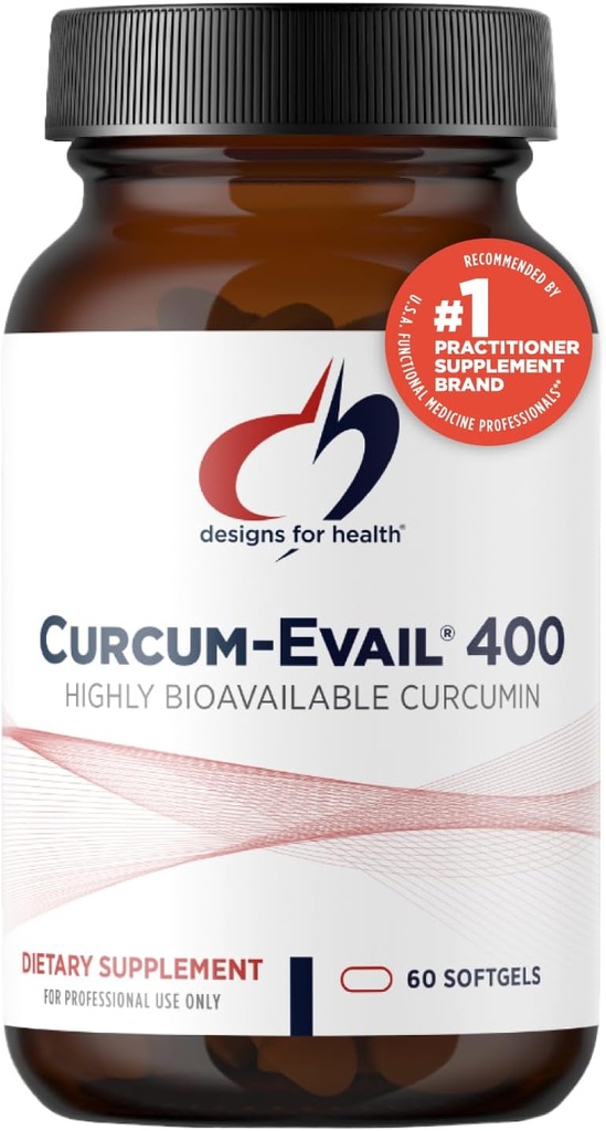 עיצובים לבריאות Curcum-Evail 400 - תוסף ביו-זמינות Turmeric Curcumin - Evail Emulsification טכנולוגיה - Curcumin C3 Complex with Turmeric Oil + ויטמין E, Non-GMO (60 Softgels)