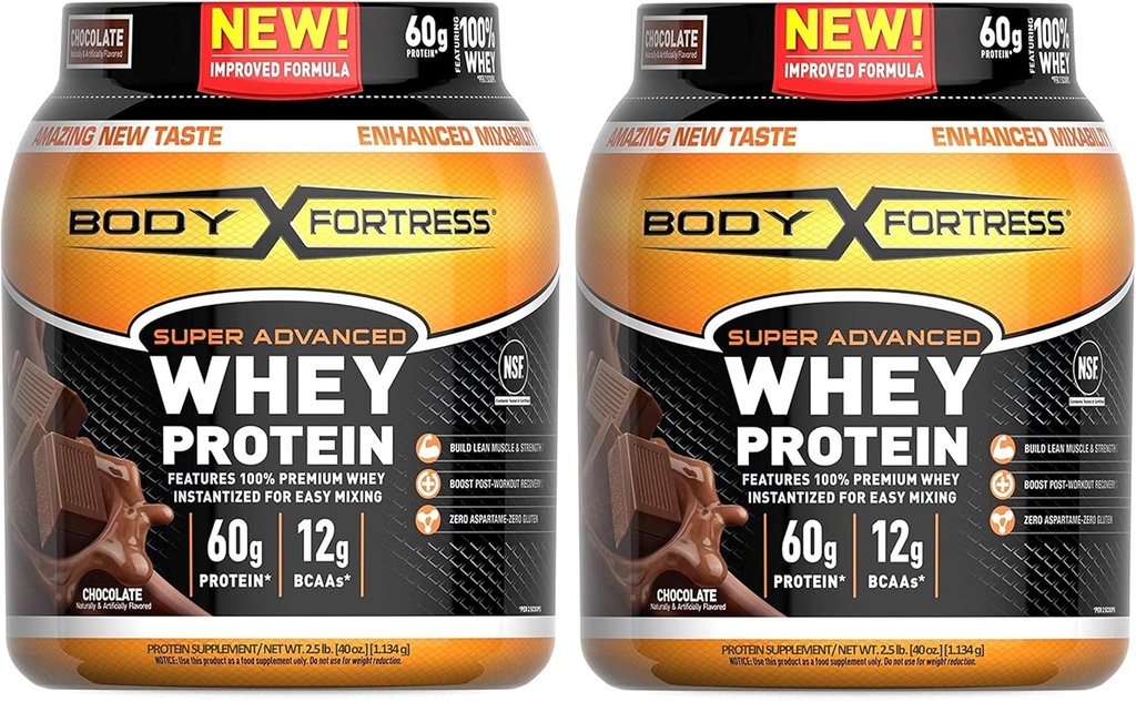 Fortaleza Corporal Super Advanced Whey Protein Powder, Gluten Free, Chocolate Flavor, 2 libras, Pack de 2