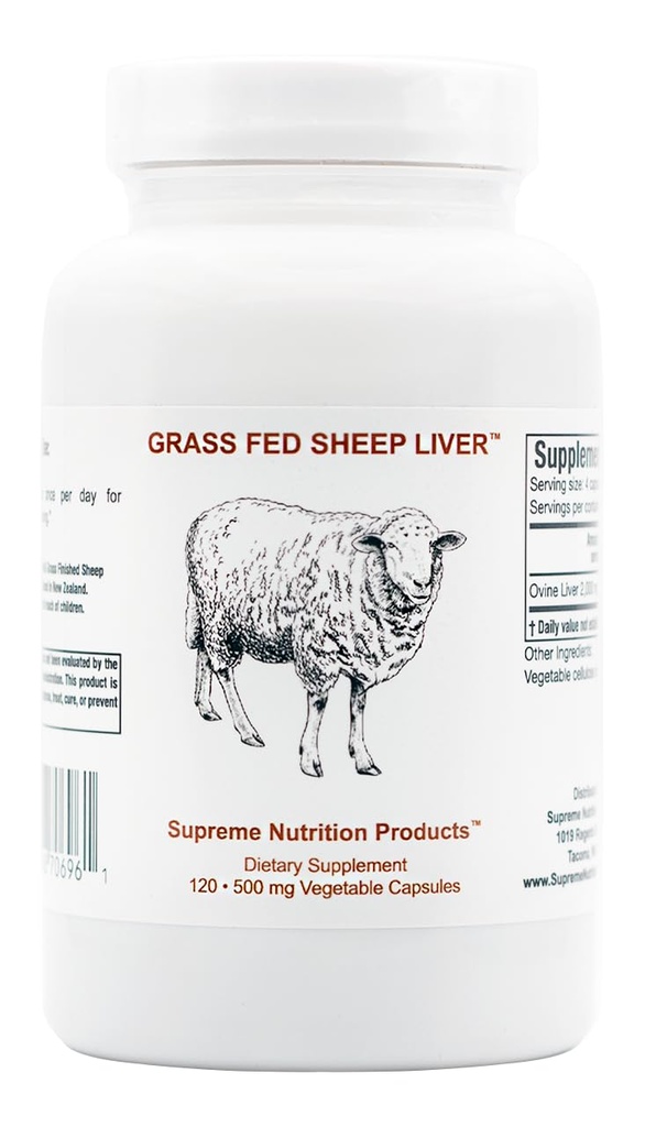 Supreme Nutrition Grass Fed Sheep Liver, 120 Pure Ovine Liver Capsules
