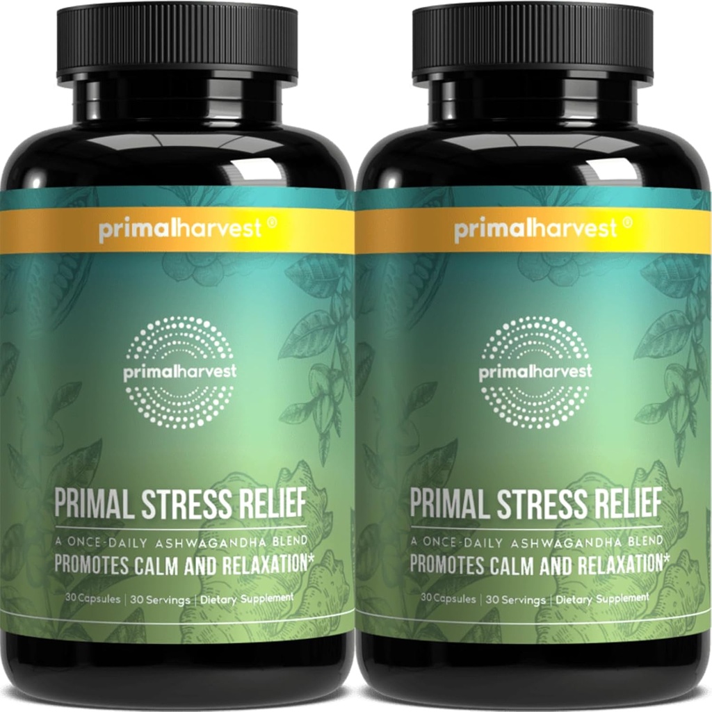 Primal Harvest Stres Relief Supplement for Women and Men Pure Ashwagandha Root Extract, L-Theanine Supplements, 60 Kapsule