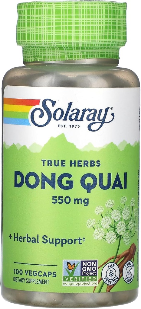 SOLARAY Dong Quai Root 550mg | Hälsosam menstruation & Menopausal Support | Kvinnors Hälsotillskott | Hela Root | Non-GMO, Vegan & Lab Verified | 100ct
