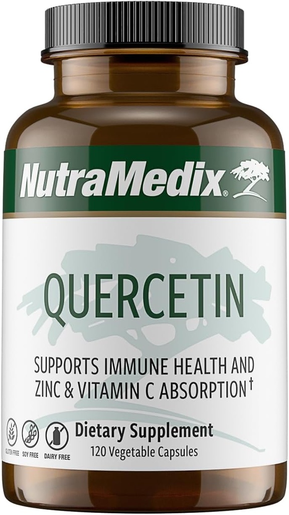 NutraMedix Quercetin - Quercetin 500 mg kapsulas - Antioksidants un imūnais atbalsts Papildinājums sirds veselībai - Palīgvielas cinka un C vitamīna absorbcija (120 Veģetārās kapsulas)