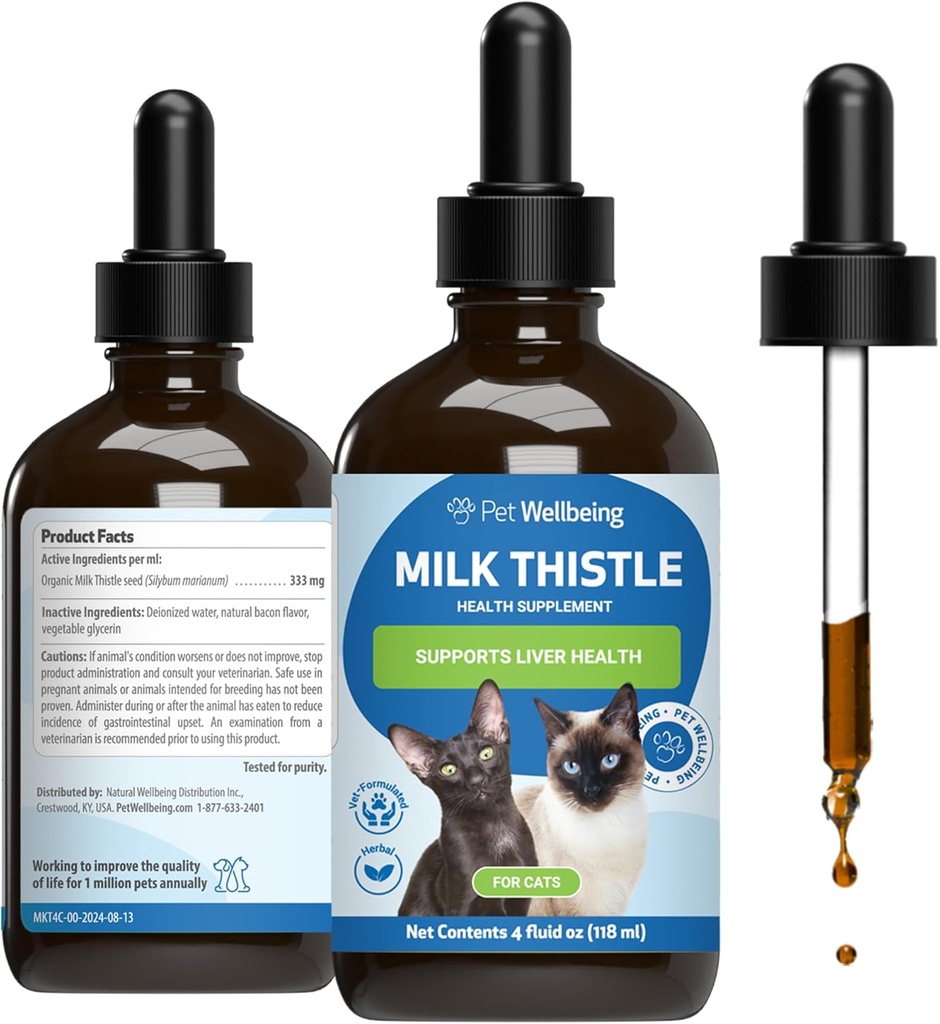 Cats üçün Pet Wellness Milk Butle - Organic Milk Butle, Sağlam Liver funksiyası və Detoxification - Vet-Formulated Herbal Supplement - 4 oz (118 ml)