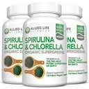 Allied Life Spirulina and Chlorella | Organic Chlorophyll Vegan Protein Powder Green Superfood Capsules | Natural Immune Support (3 Bottle Pack)