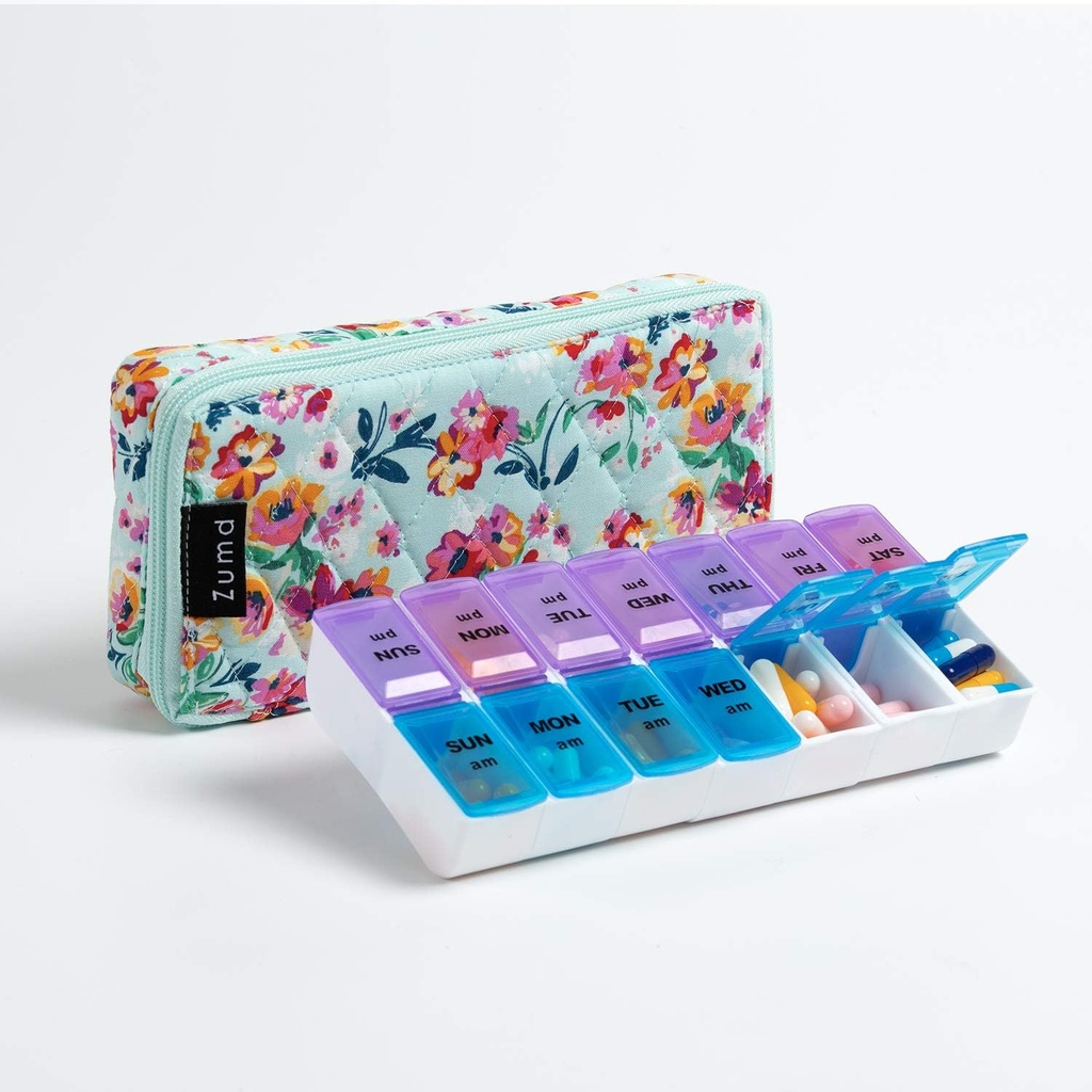 Savaitinis pil organizatorius 2 Times per dieną, Zumd pill Box 7 Diena su cute Quilted Fabric Zipper Case, Kelionių pil Case Am Pm Vitamino medicinos organizatorius