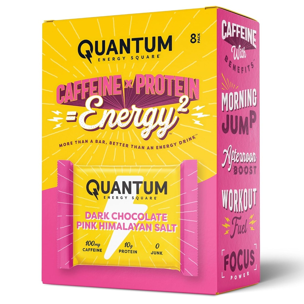 Kuantum Enerji Meydanı: Enerji Bar Caffeine & 10g Protein ile. (Vegan, Gluten-free, Soy-free, Dairy-free) (Dark Chocolate Pink Himalaya Tuz)