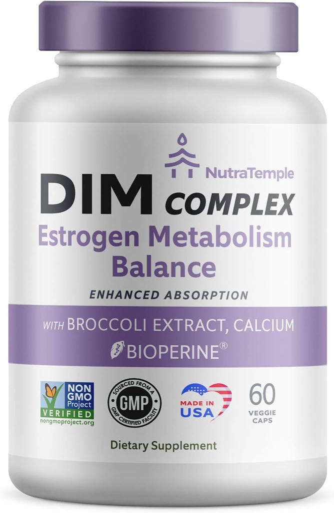 Dim Supplement [Aperfeiçoamento da Absorção com Bioperina, Brocolli, Cálcio] Equilíbrio Hormonal de Diindolilmetano para Mulheres e Homens, Metabolismo de Estrogênio, Suporte de Menopausa e Pílulas de alívio de estresse