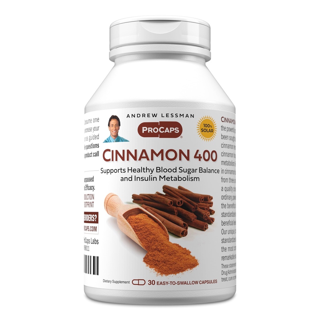 ANDREW LESSMAN Cinnamon 400mg - 30 Capsules - High Potency, Standardized Extract. No Additives. Small Easy to Swallow Capsules