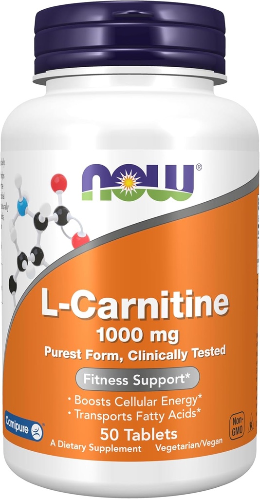 MAINTENANT compléments alimentaires, L-Carnitine 1000 mg, forme pure, acide aminé, soutien de la condition physique*, 50 comprimés
