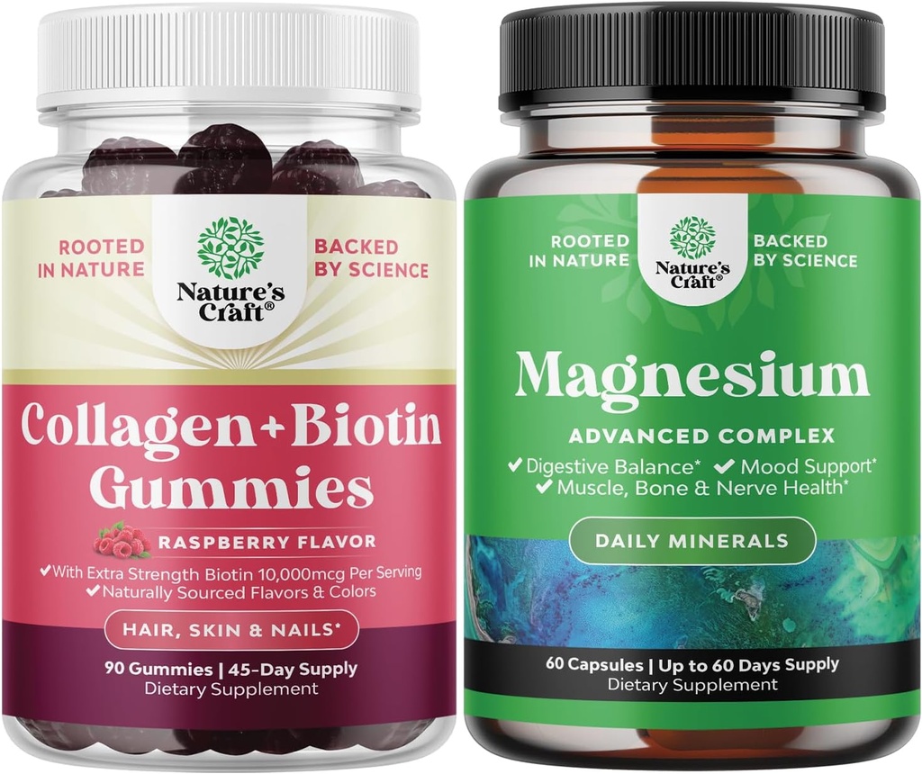 Bundle di capelli pelle e chiodi Gummies per le donne - Biotina e collagene ad alta resistenza Gummies per le donne Supporto per unghie della pelle dei capelli e supplemento di Magnesio ad alto assorbimento per Stomach & Digestion