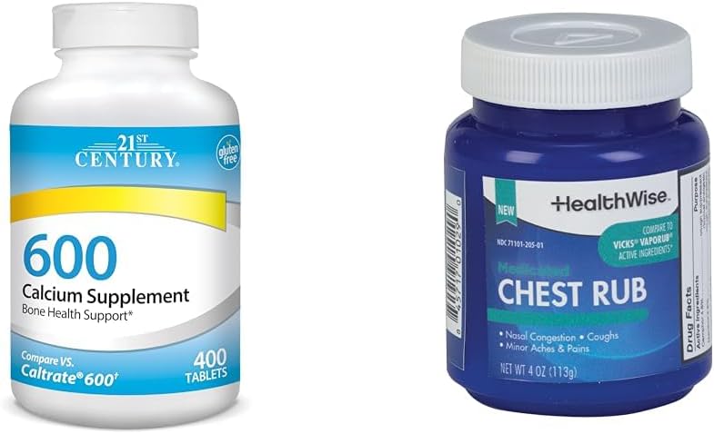 21st Century Calcium 600mg tabletid 400 Count & HealthWise Ravim Rind Rub 4oz Köha supressant