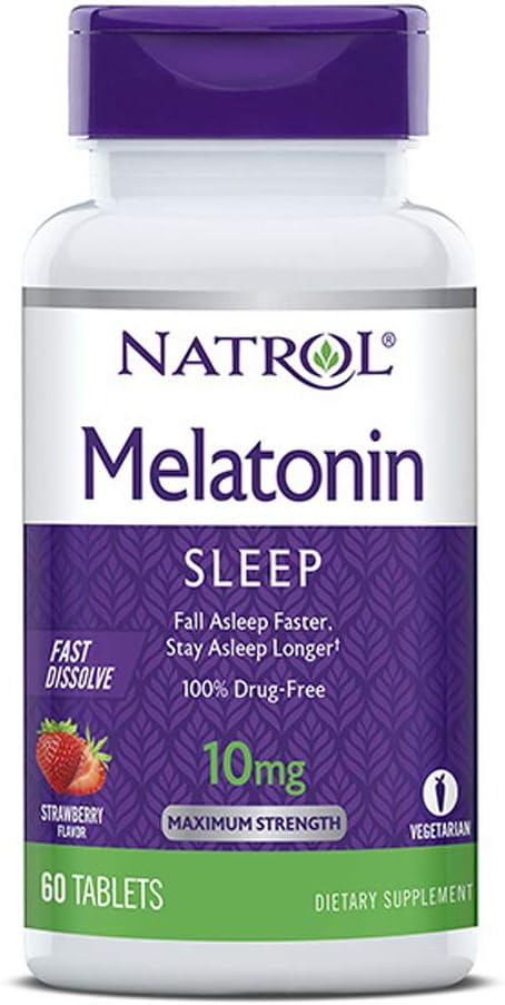 Natrol Melatonin Sleep 최대 힘은 빨리 Strawberry 풍미 10 mg 60의 정제를 녹습니다 (2의 포장)