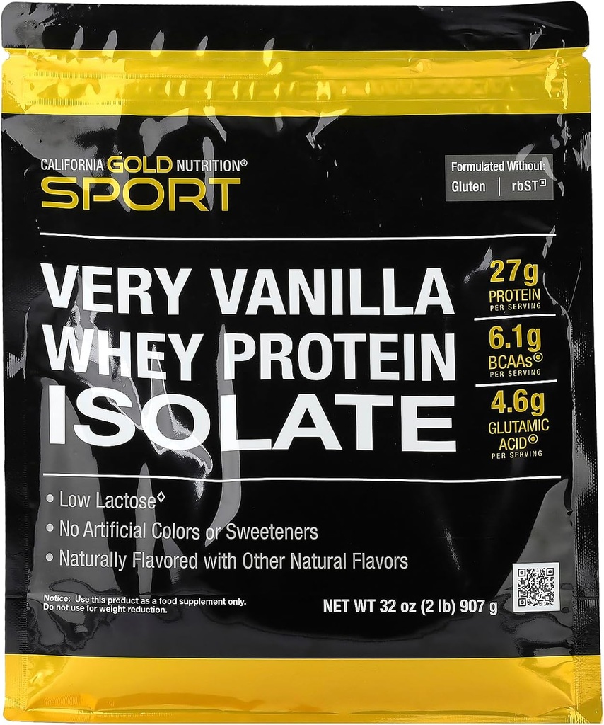 California Gold Nutrition Sport, Whey Protein Isolate mit Organic Cane Sugar, mit Sunflower Lecithin, Very Vanilla, 2 lb (907 g)