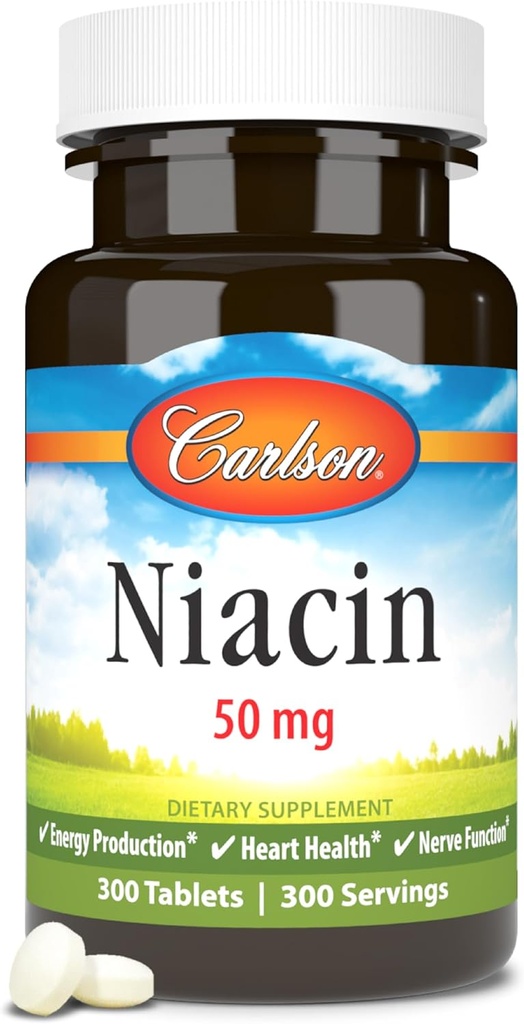 カールソン - Niacin、50のmgは、コレステロール代謝、エネルギー生産、心の健康、神経機能、300のタブレットを支えます
