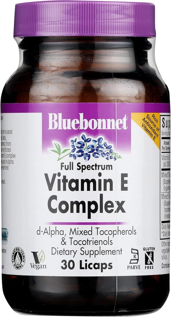 BlueBonnet Full Spectrum Natural Vitamin E Complex Tekoče kapsule, 30 Število (743715006003)