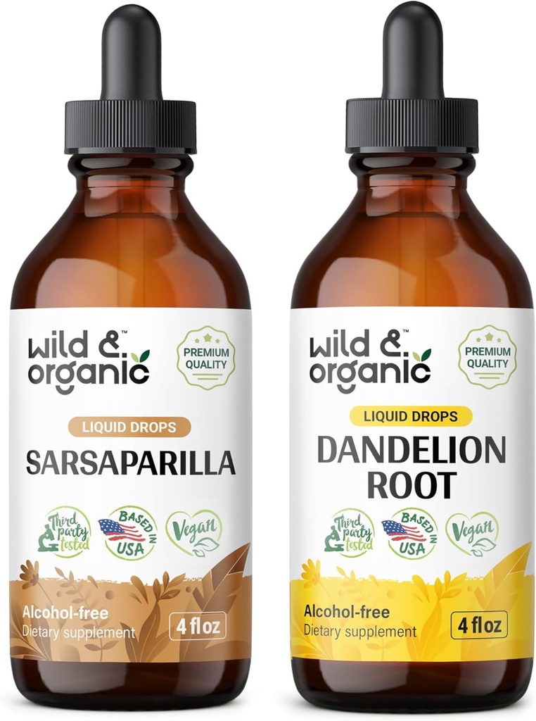Luonnonvarainen ja orgaaninen Sarsaparilla Tincture 4 fl oz & Voikukka Root Tincture 4 fl oz
