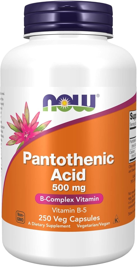 NOW Foods Supplements,Pantothenic Acid (Vitamin B-5) 500 mg,B-Complex Vitamin,250 kapslar