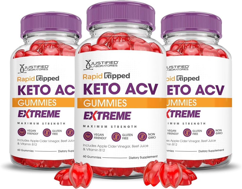 Begrunnede Laboratories (3 Pack Rapid Rippet Keto ACV Gummies Extreme 2000MG Rapidrippet keto Gummies Apple Cider Vinegar Formulert med Pomegranate Beet Juice pulver B12 Vegansk ikke GMO 180 Gummys