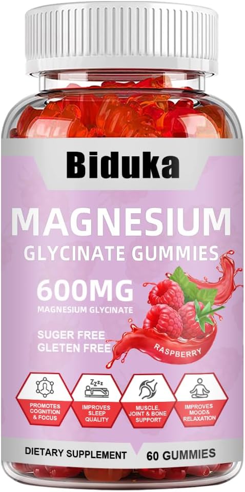 900 (600 + 300) mg Magnesium Glycinate Gummies, L-threonate, Calcium, Natrium, Vitamin K, D, B6, Vegan, 60 grejer