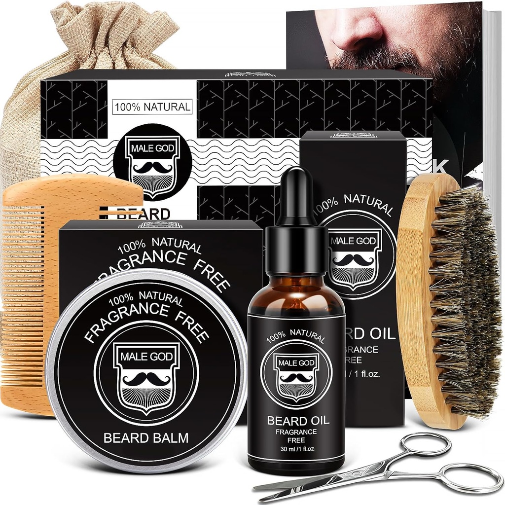 MALE DEUS Beard Kit w / Ingredientes naturais, Adequado para toda a pele, Presentes de aniversário, Aniversário, presentes de Natal, presentes para homens, marido, namorado, pai, amigos