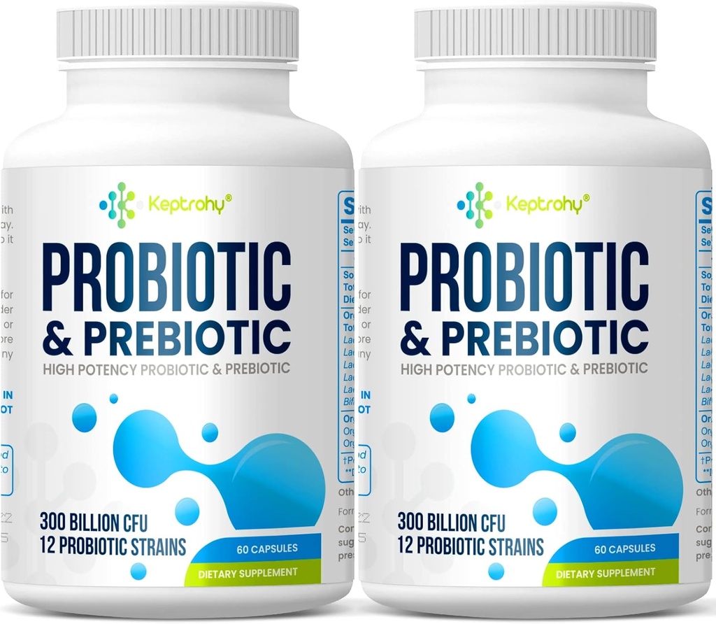 Probiotikai moterims ir vyrams, 300 Billion KSV Probiotikai iš 12 Trans + Organiniai Prebiotikai Mišinys Daily Digestive, Imuninis, Gut, Bloating, Gut Health moterims ir vyrams, Saldumynas Stabilus - 120 Capsules