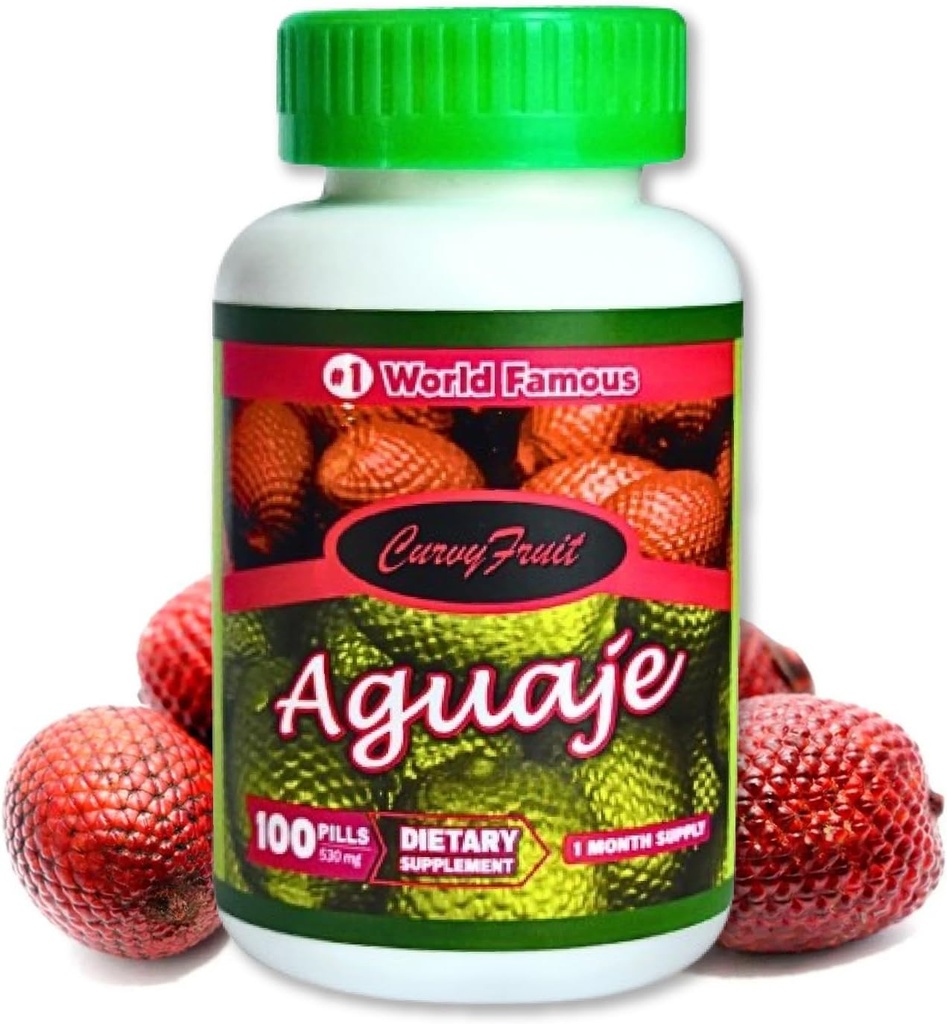 Aguaje Curvy Fruit Pills - 100% Natürlicher, hoher Phytoestrogengehalt, 550 mg, 100 Count (1 Monat Versorgung) - Verbessern Sie Ihre Kurven