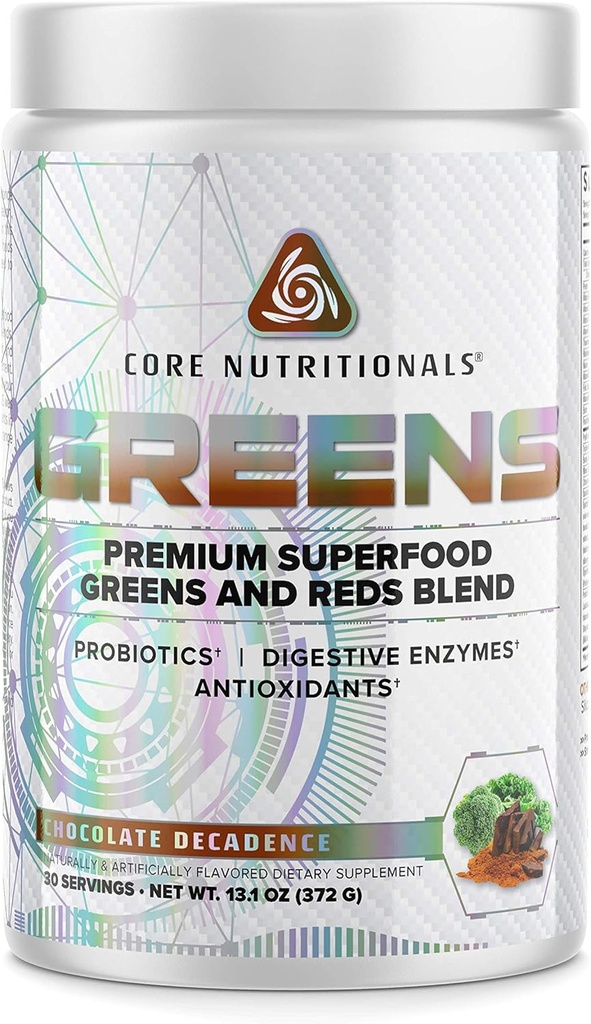 Core Nutritionals Zelené 124; Premium Superfood Reds & Green Blend Blend 124; 5 Billion CFU Probiotika, Digestive Enzymes, & Antioxidants Credi124; 30 Serings (Chocolate Decadence)