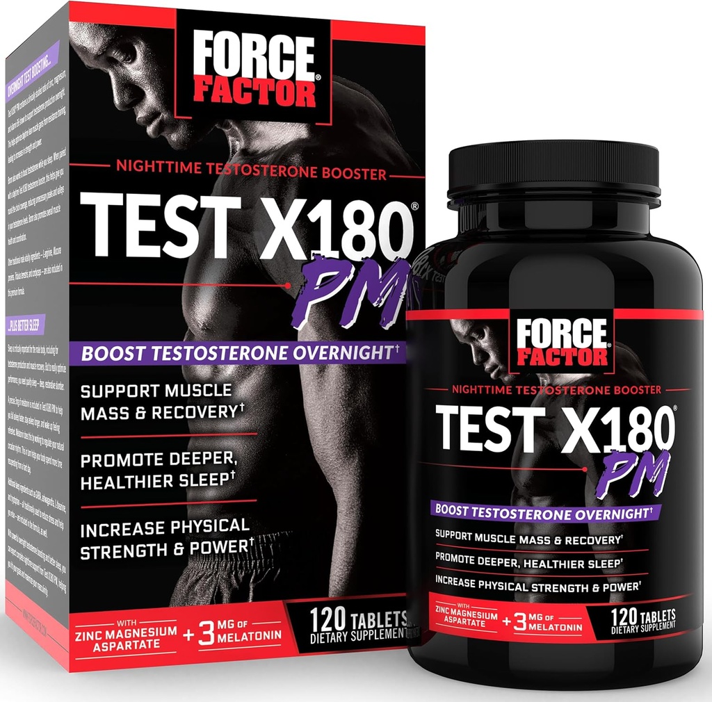 Force Factor test X180 PM Testosterón Booster pre mužov, Jednodňové testosterón doplnok k budovaniu svalovej hmoty, zvýšiť silu, a podporovať hlbší, zdravší spánok a zotavenie, 120 tabliet