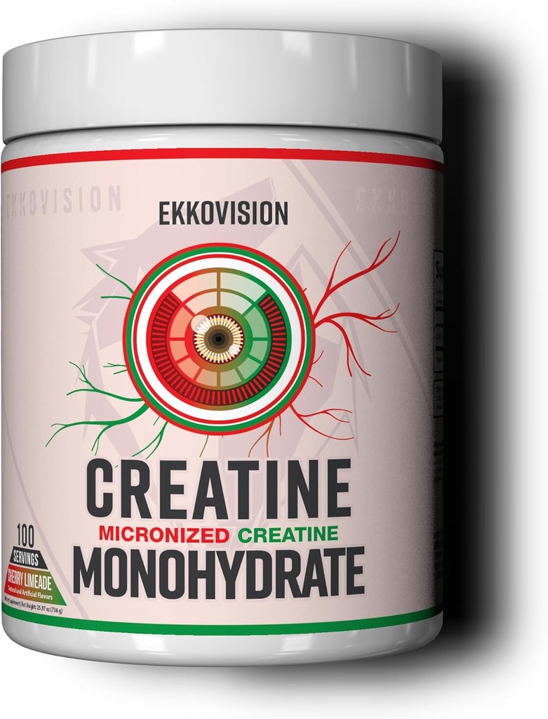 Ekkovision Creatiini Monohydraatti Powder, Micronized, Cherry Limeade, Pre Treout & Post Harjoitus täydentää miehille ja naisille, energia-tuki, helppo sekoittaa Shakes, Smoothies ja Juomat, 100 tarjoilua