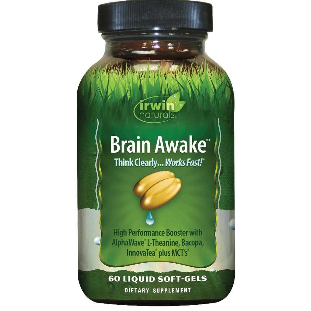 Irwin Naturals Brain Awake – Enhanced Mental Performance, Focus, Clarity & Concentration – 60 Liquid Soft-Gels