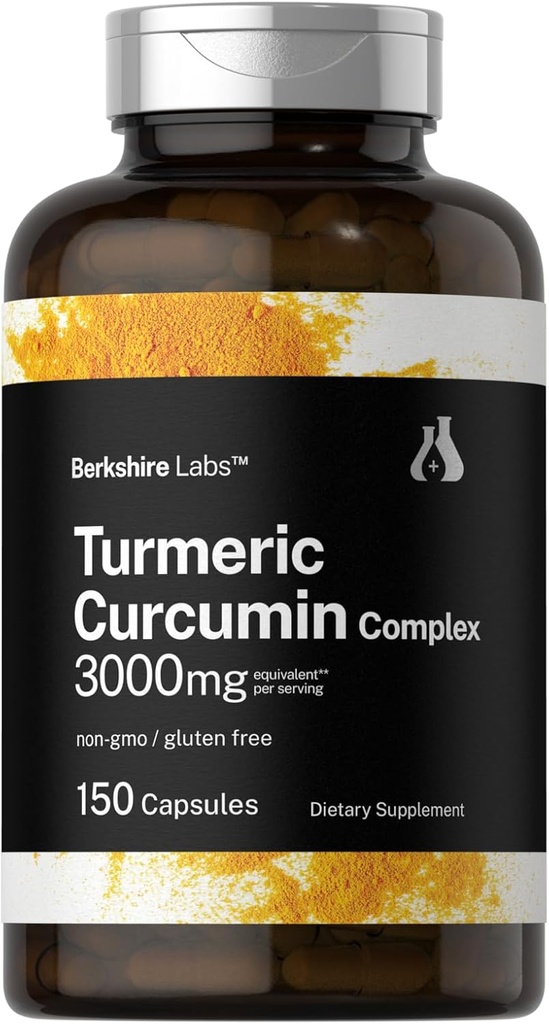 Horbäach Turmeric Curcumin 3000mg | 150 Kapseln | Turmeric Supplement mit schwarzem Pfeffer Extrakt | Non-GMO, Gluten Free Herbal Complex | von Berkshire Labs