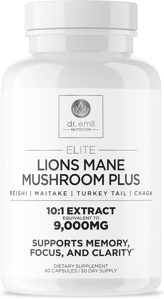 DR. EMIL NUTION 9000mg 有机狮子 Mane 补充Capsules 配有 Chaga, Reishi & Maitake - 健康支持的天然蘑菇混合剂