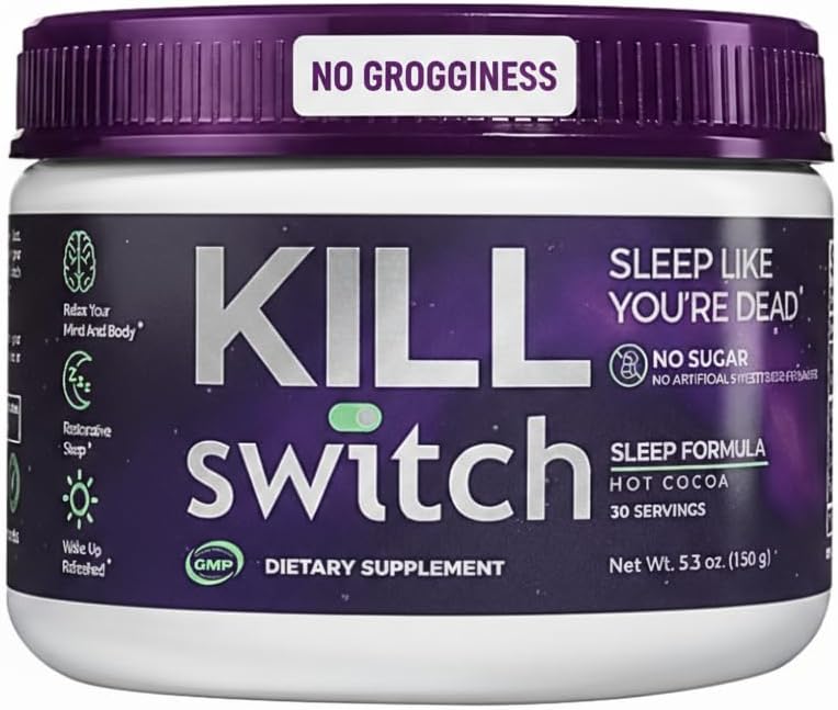 Killswitch Sleep Aid for Adults – Fall Asleep Fast & Wake Refreshed, Sugar-Free Hot Chocolate Supplement – Magnesium, Tart Cherry, L-Theanine & More for Restful Sleep, 30 Servings, Made in USA