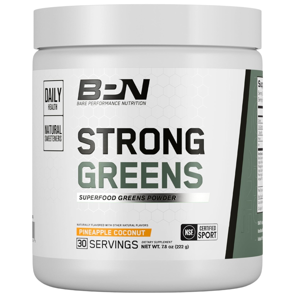 BARE PERFORMANCE NUTRITION, BPN Strong Greens Superfood Powder, Improved Digestion, Increased Energy, Immune System Support, Pineapple Coconut
