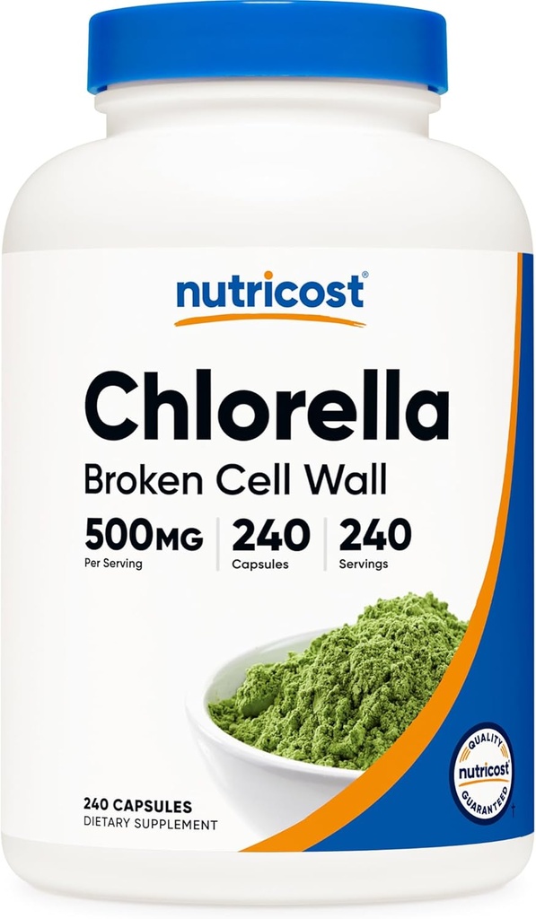 Nutricost Chlorella 캡슐 500mg, 240 채식 캡슐 - 비 GMO 및 글루텐 무료