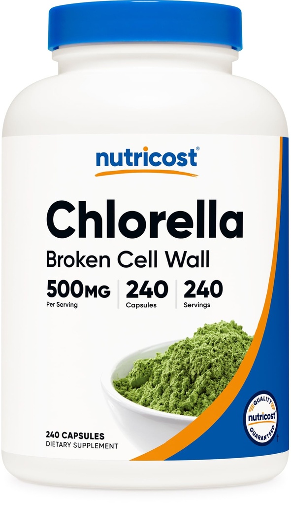 Nutricost Chlorella Capsules 500mg, 240 Vegetarian Capsules - Non-GMO and Gluten Free