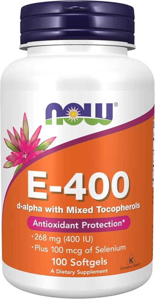 NOW Suplementos, Vitamina E-400 UI, Tocoferóis mistos, Proteção Antioxidante*, 100 Softgels