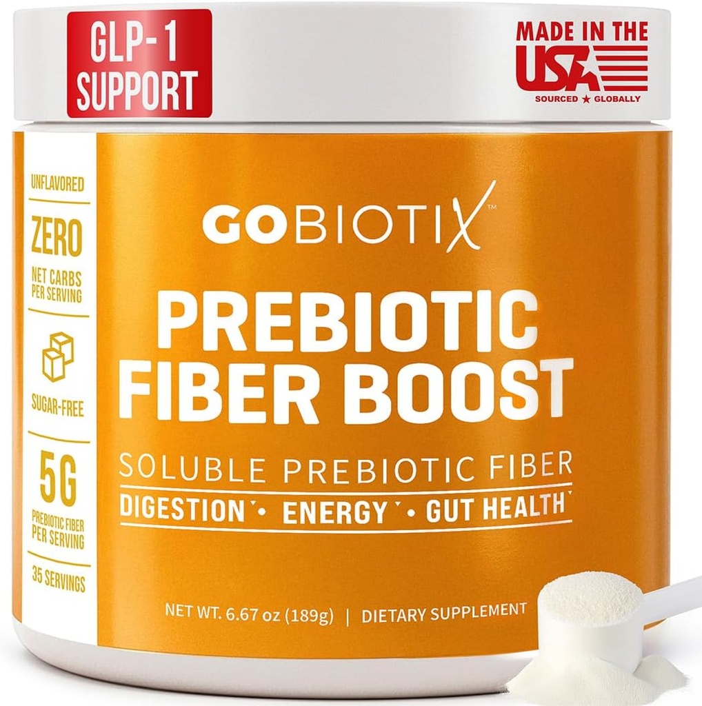 GOBIOTIX Fiber 配有消化健康预生药和GLP-1支持的增生粉,GUT健康与Debloat的溶性纤维,Keto,Vegan,Gluten & Sugar Free,35种服务(1包)
