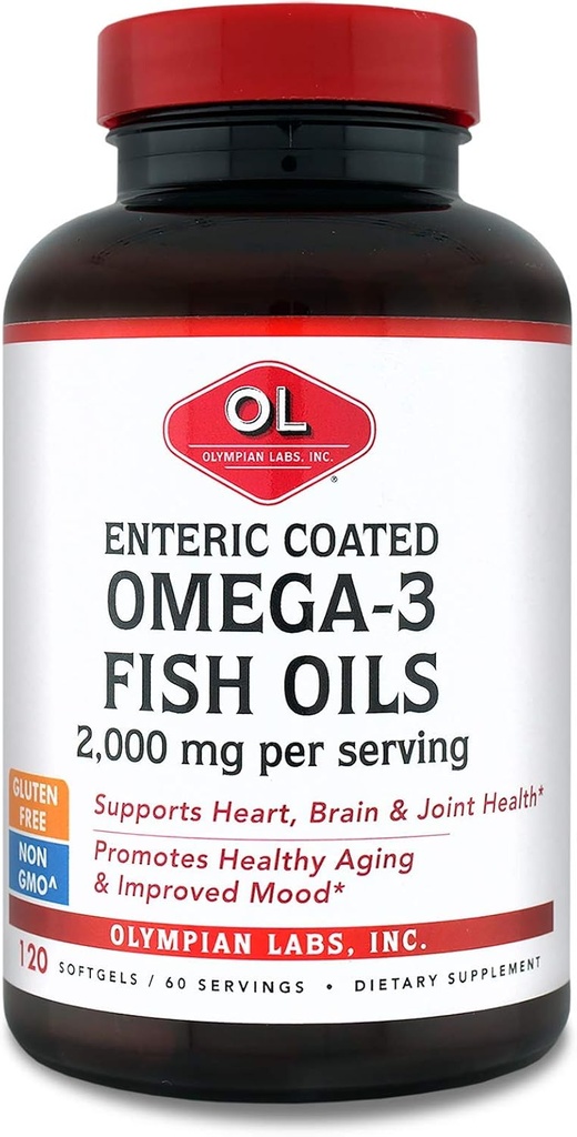 Olympien Labs Oméga 3 enrobé entérique Huiles de poisson, 2000 mg par portion/ 60 portions, 120 Softgels