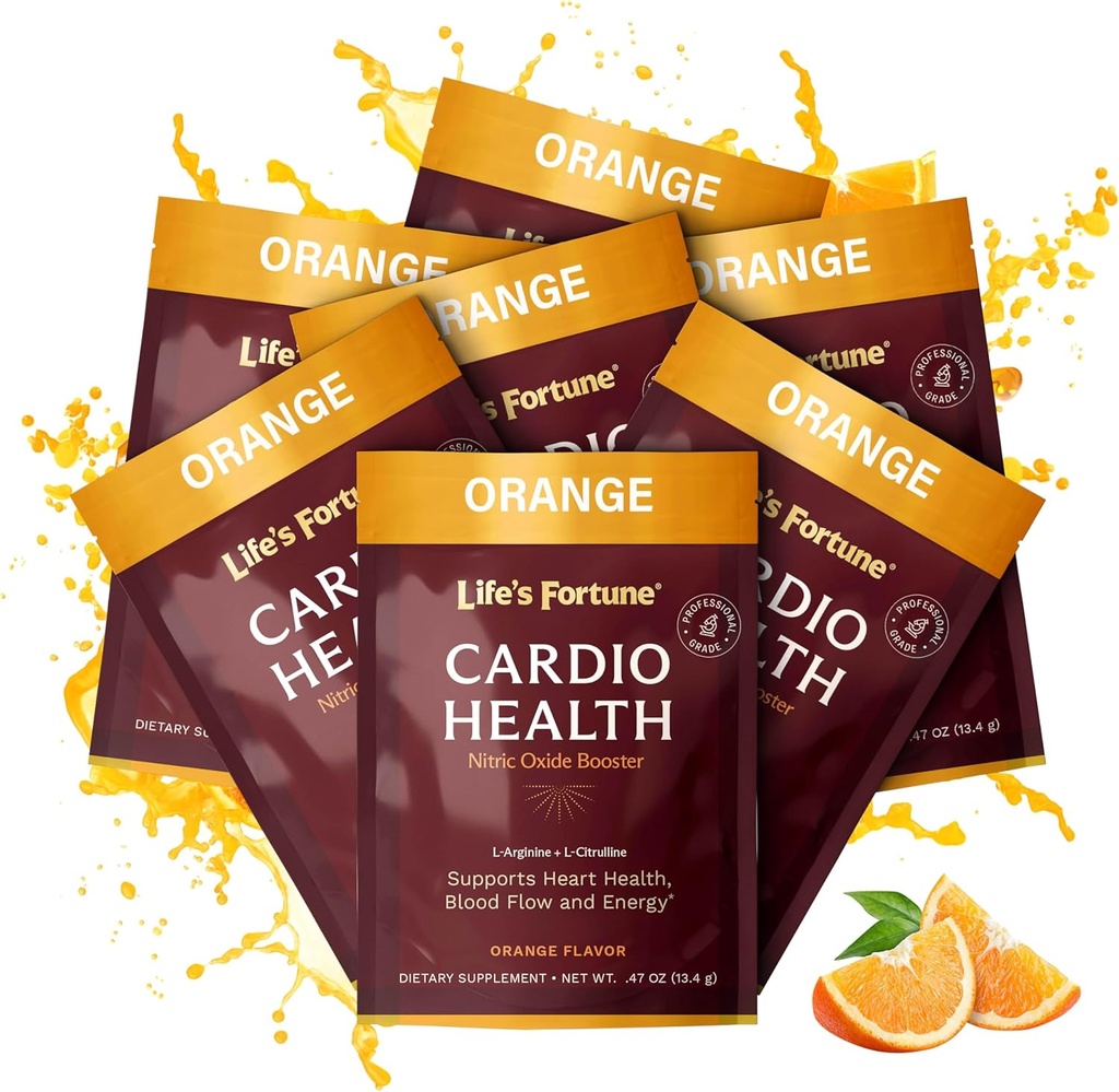 Life's Fortune L Arginine L Citrulline Supplement Powder - High Potency Nitric Oxide Supplement Booster with Natural Orange Flavor (7 Zerbitzu (1eko paketea)