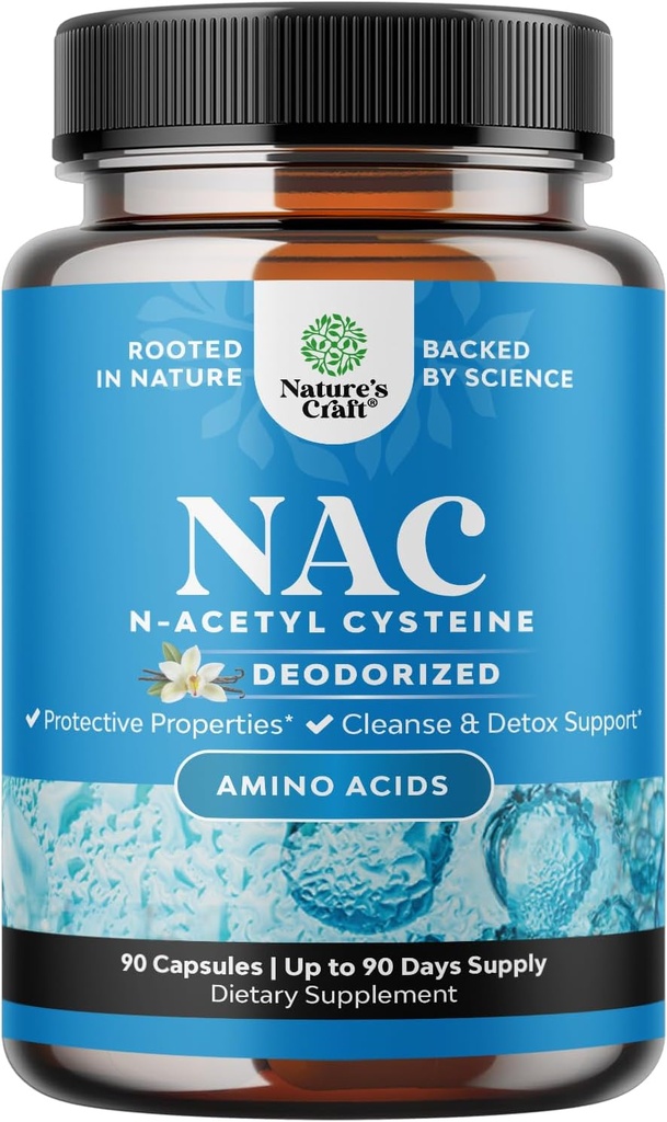 NAC Supplement N-Acetyl Cysteine with Vanilla - Detox N-Acetylcysteín Supplement for Lung Health & Respiratory Function, Pečeň & Obličky Detox & Cleans - Amino NAC Kapsule pre dospelých - 90 Ct
