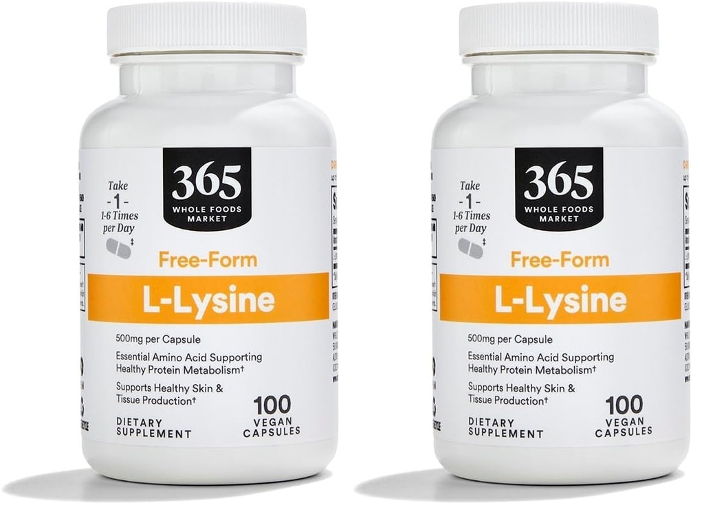 365 By Whole Foods Market, L Lysine 500 Mg Vegetable Capsules, 100 Count (Pack of 2)